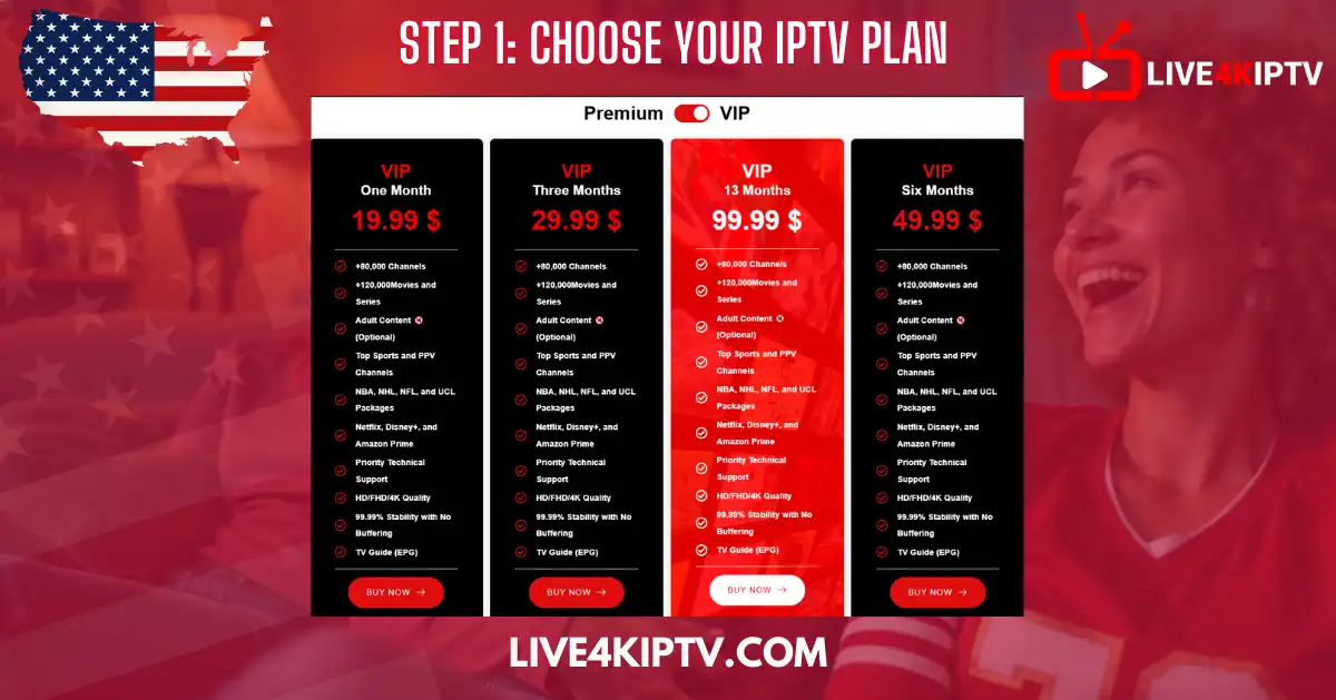 VIP IPTV subscription plans for 1, 3, 6, and 13 months – best IPTV 2025 premium packages