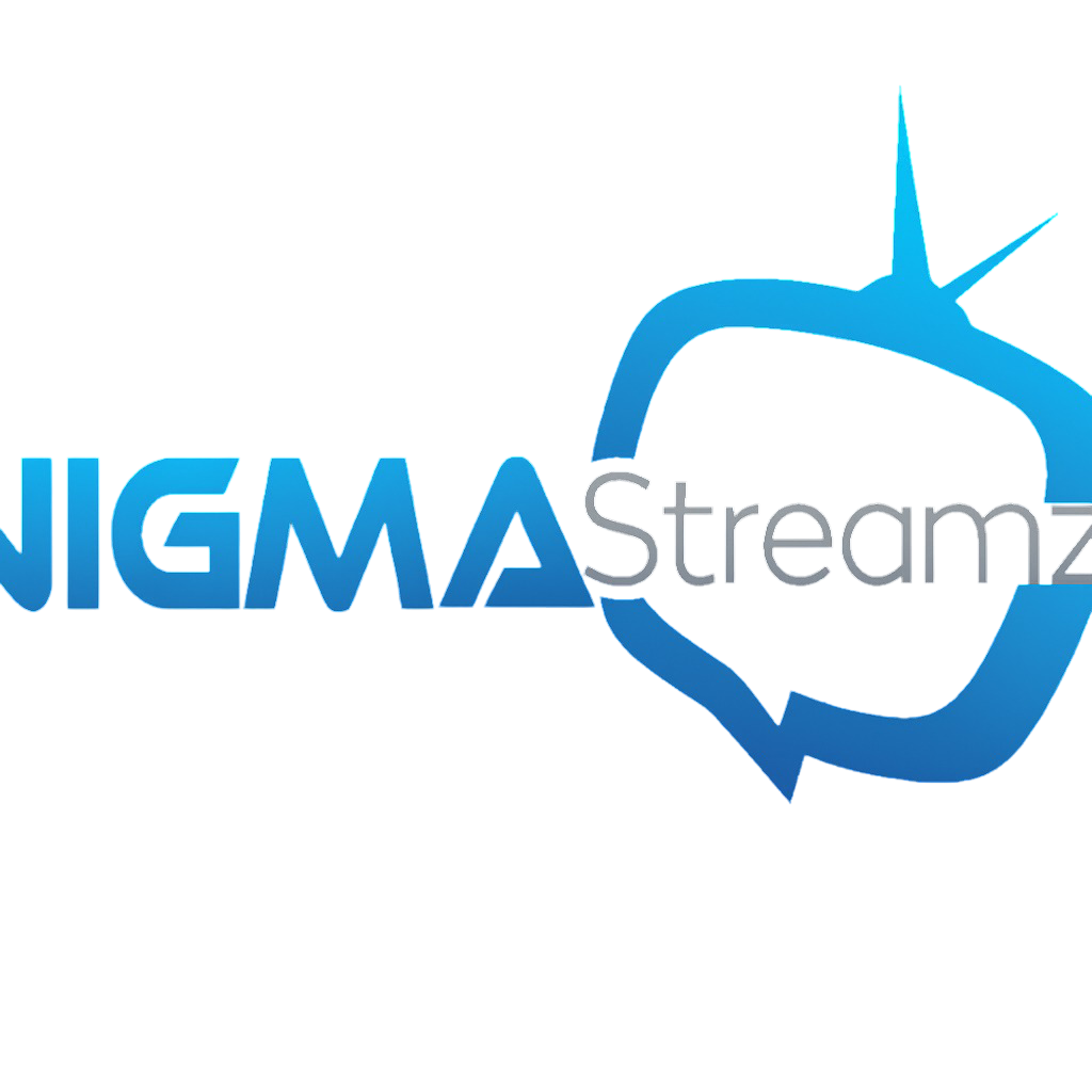 NIGMA Streamz IPTV logo featuring bold blue “NIGMA” text, gray “Streamz” text, and a stylized TV icon with signal waves.