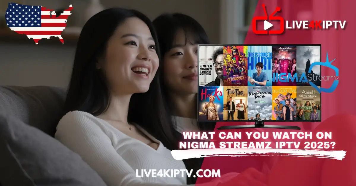 Smiling women watching Nigma Streamz IPTV 2025 with 4K IPTV playlists featuring movies, sports, and series on Live4KIPTV.