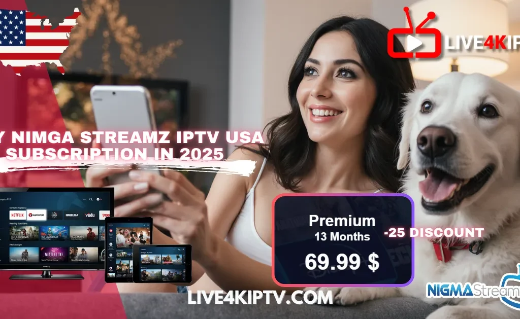 A comparison graphic detailing the features, channels, and pricing for American IPTV subscription services in 2025, featuring key providers like Nigma Streamz IPTV USA and Kemo USA IPTV for a premium 4K live IPTV USA experience.