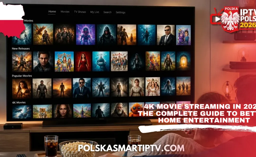 4K movie streaming with multiple movies displayed on a smart TV